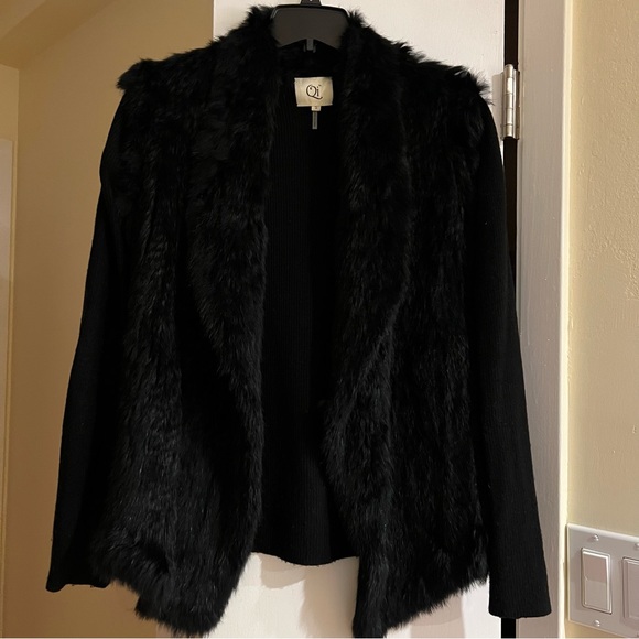 Qi genuine rabbit long sleeved knit jacket